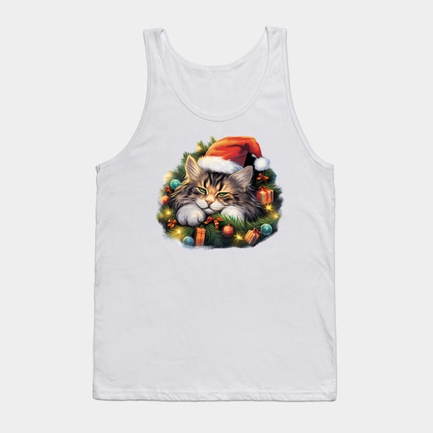 Lazy Norwegian Forest Cat At Christmas Tank Top by Chromatic Fusion Studio